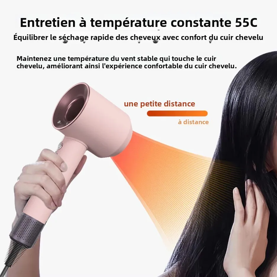 Sèche-cheveux à ions négatifs à grande vitesse et sans lames Haute puissance silencieux et à séchage rapide Portable, adapté à la maison et aux voyages – Image 2