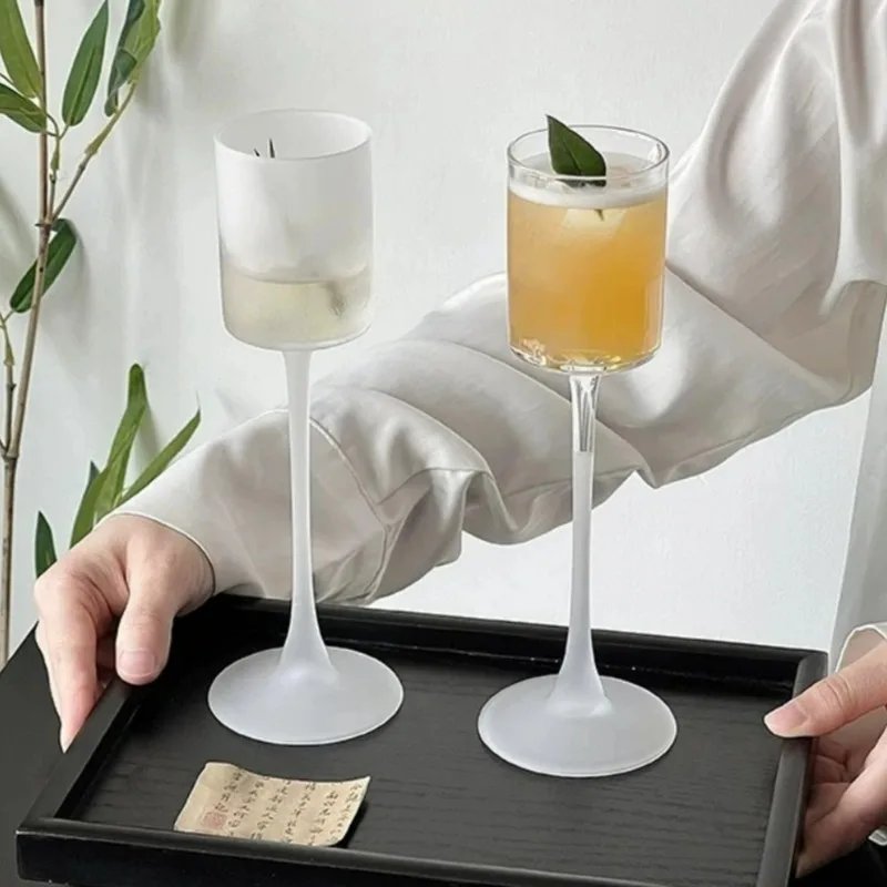Creative Frosted Cocktail Glasses Cups Japanese Style Glass Goblet Thin Glass Cup Simple High Foot Champagne Cups Bar Tool