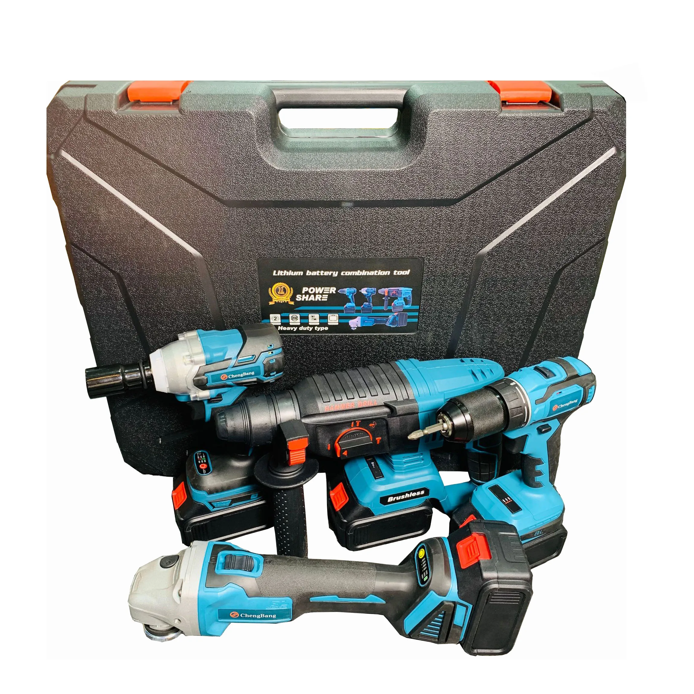 

Sets of 4pcs Power Tool Lithium Brushless Electric Hammer Drill Angle Grinder Cordless Wrench Screwdriver Combination Set Type C