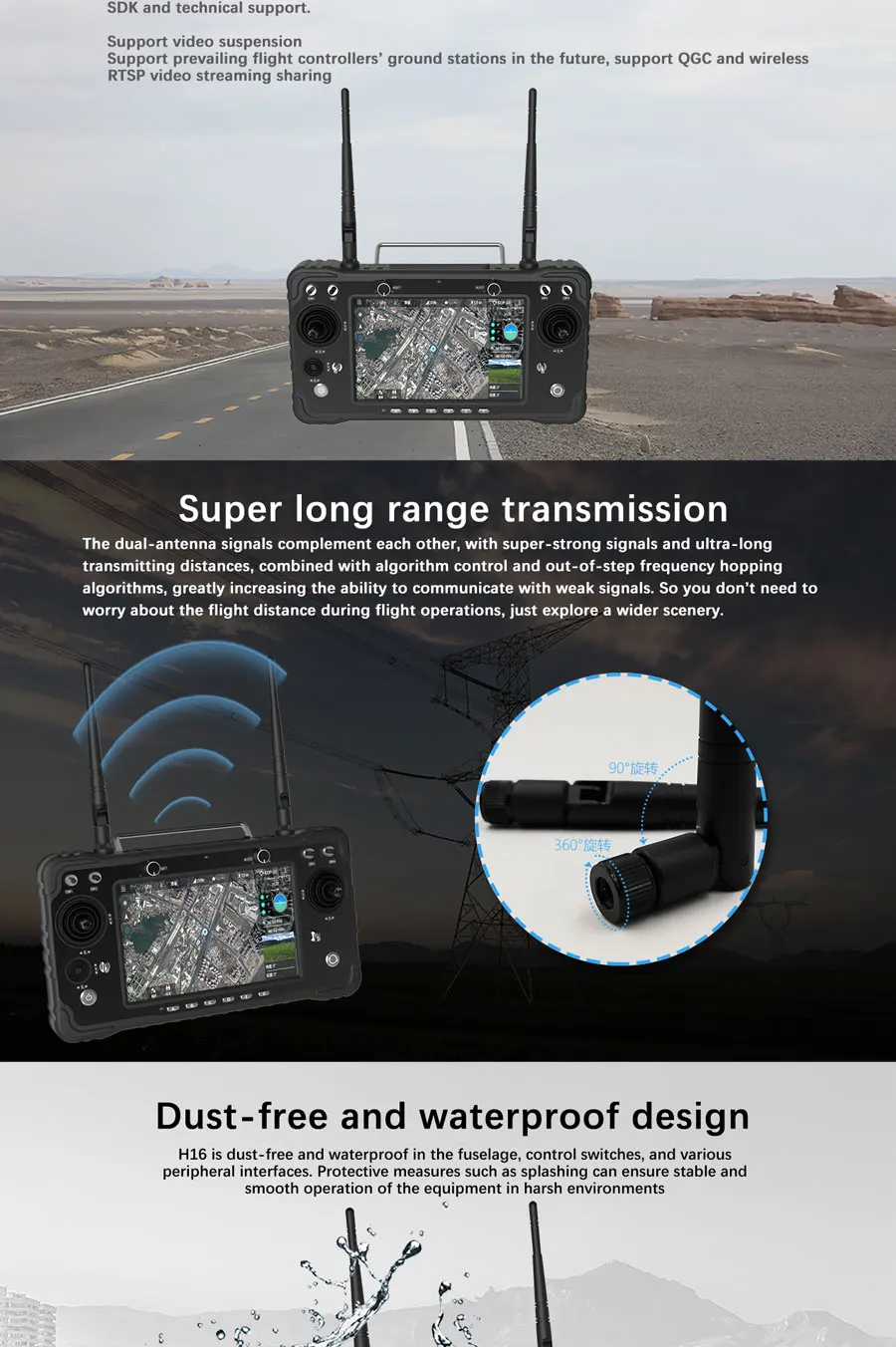 Skydroid H16 / Pro 2.4GHz 16CH FHSS 20KM 1080P Digital Video Data Transmission Telemetry Transmitter w/ R16 Receiver MIPI Camera 17