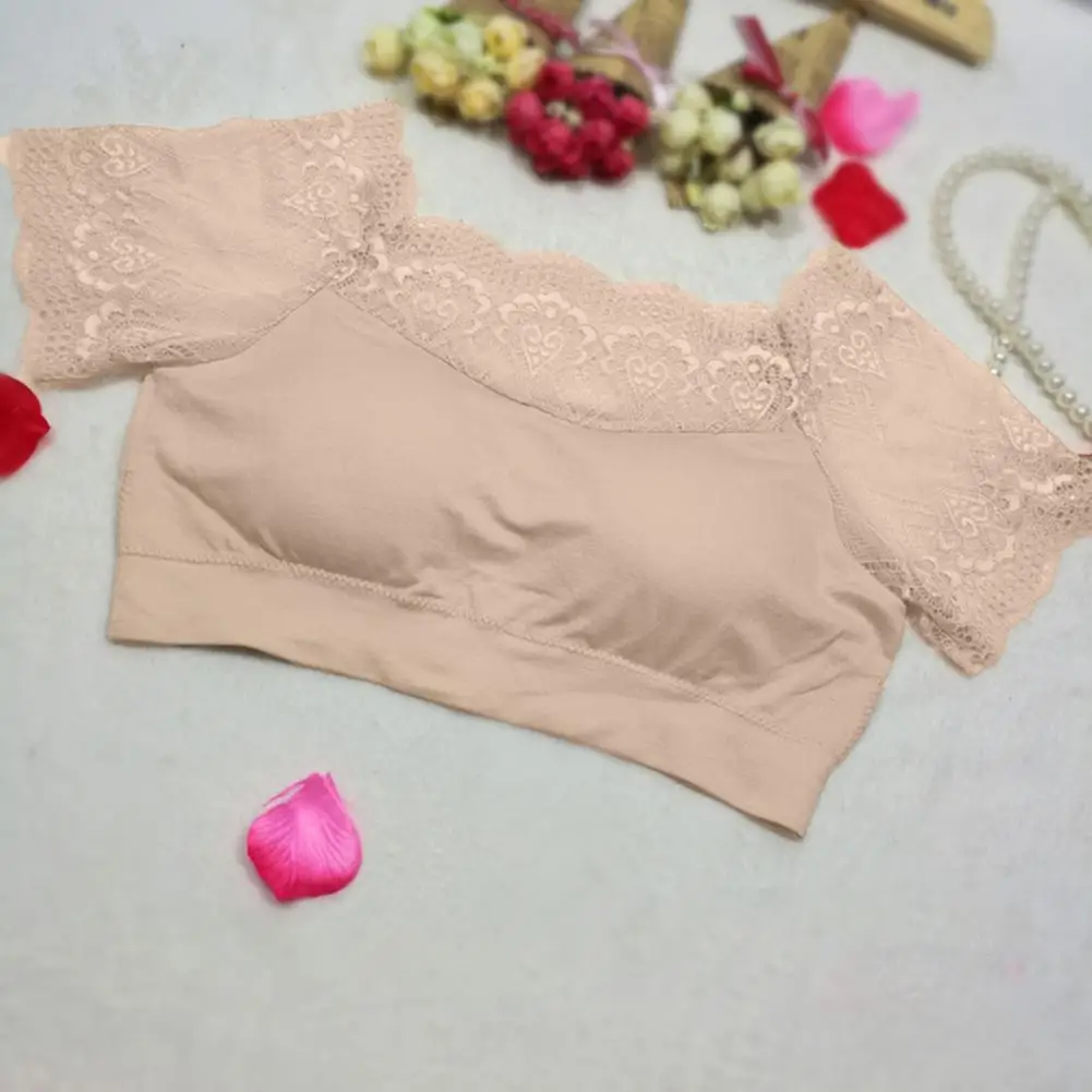 Women Invisible Bra Solid Color Lace Decor No Steel Ring Padded Push Up Gathering Strapless Wrapped Crop Top Female Underwear