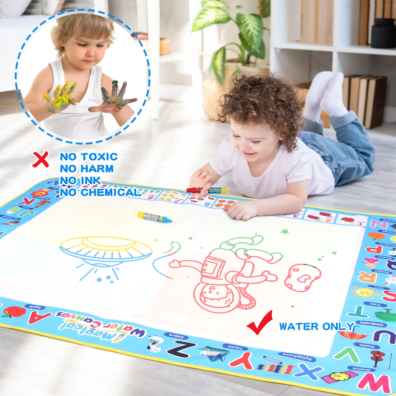 Coolplay Water Doodle Mat Coloring Drawing Mat with Reusable Magic Pens Montessori Painting Board Educational Toys Kids Gifts 4