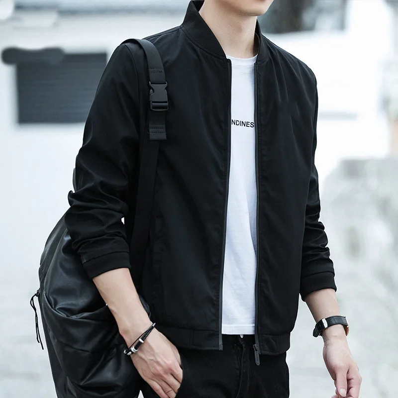 Spring Autumn Casual Solid Zipper Jacket Men Fashion Harajuku Tops All Match Male Clothes Loose Coats Chic Long Sleeve Outerwear