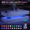 LED Coffee Table with 2 Storage Drawers, Modern High Gloss White Coffee Table w/20 Colors LED Lights, 2 Tiers Rectangle Center T 6