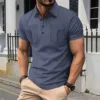 2025 Men's simple new long front button lapel double pocket leisure sports solid color short sleeve fashion comfortable POLO shi 4