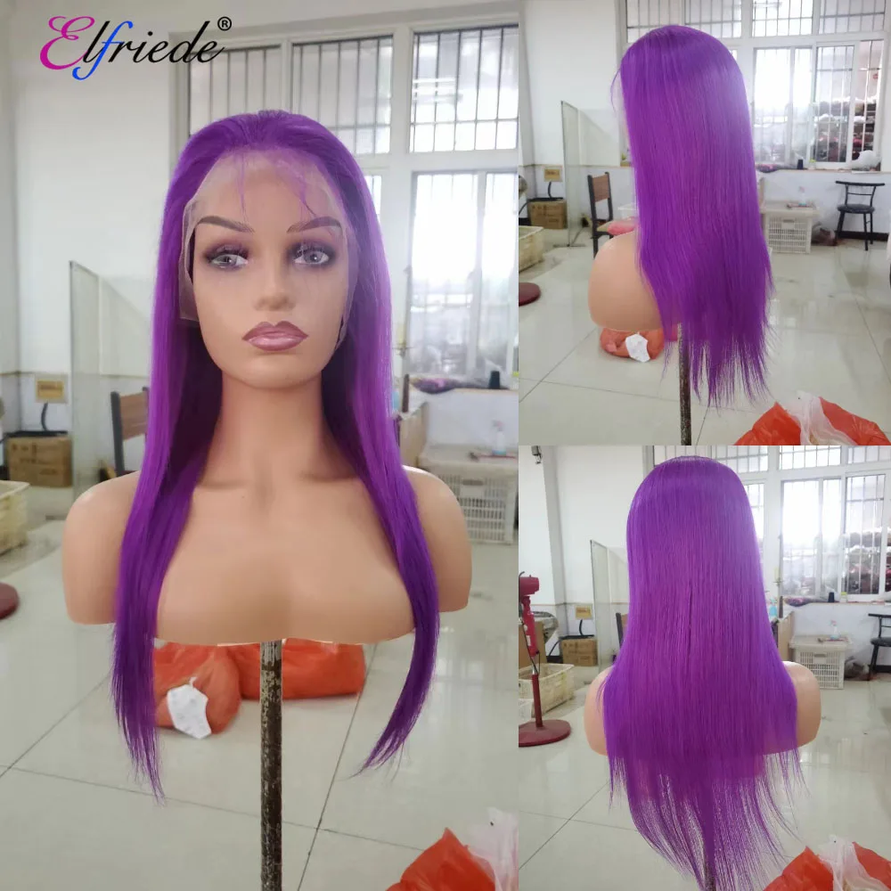 

Elfriede #Purple Colored Straight Lace Front Wigs for Women 4x4 Lace Closure 13X4 13X6 HD Lace Frontal Wig Remy Human Hair Wigs