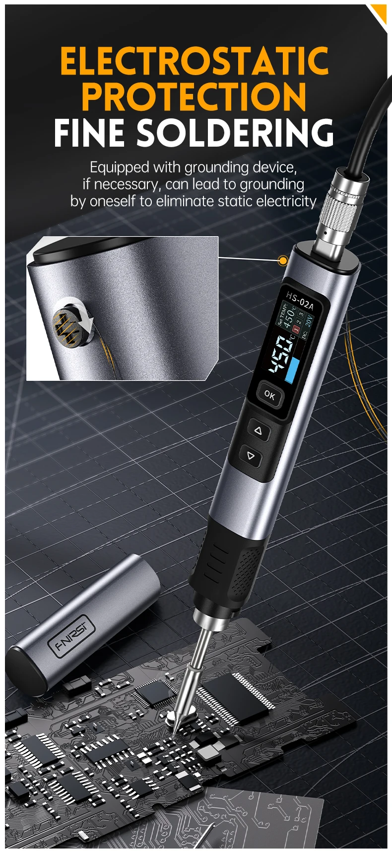 HS-02A HS-02B Intelligent Electric Soldering Iron 24V 100-450 ℃ Welding Material
