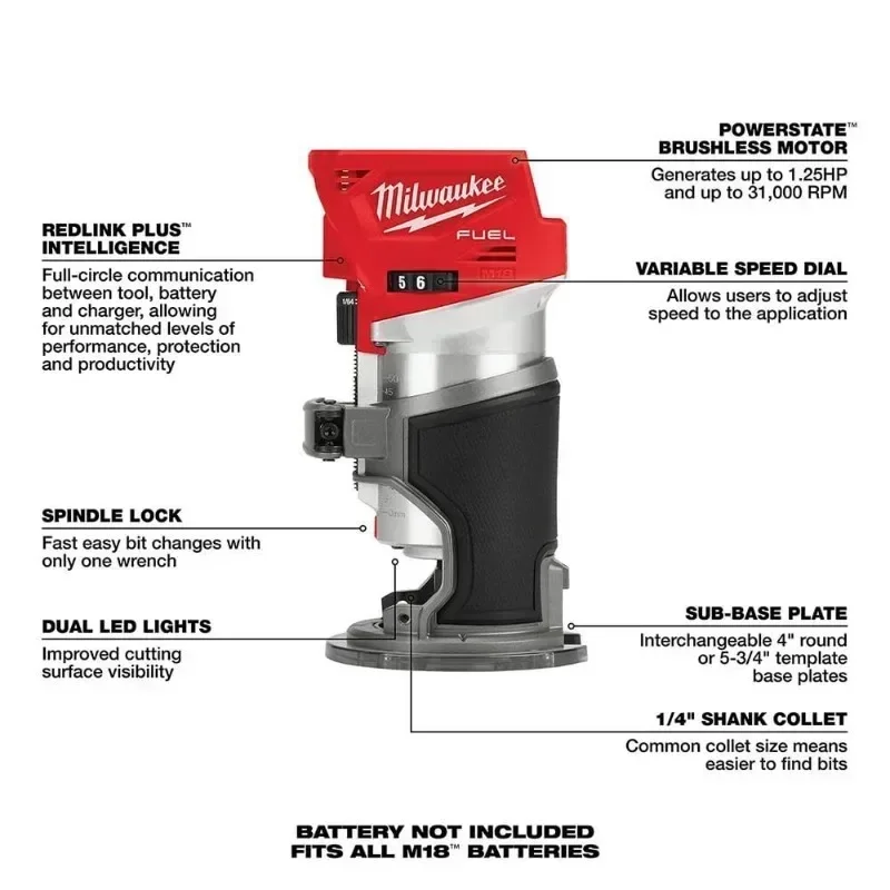 Milwaukee M18 FTR/2723 Electric Trimmer M18 FUEL&trade; Brushless Cordless Compact Router MILWAUKEE 18V Lithium Power Tools