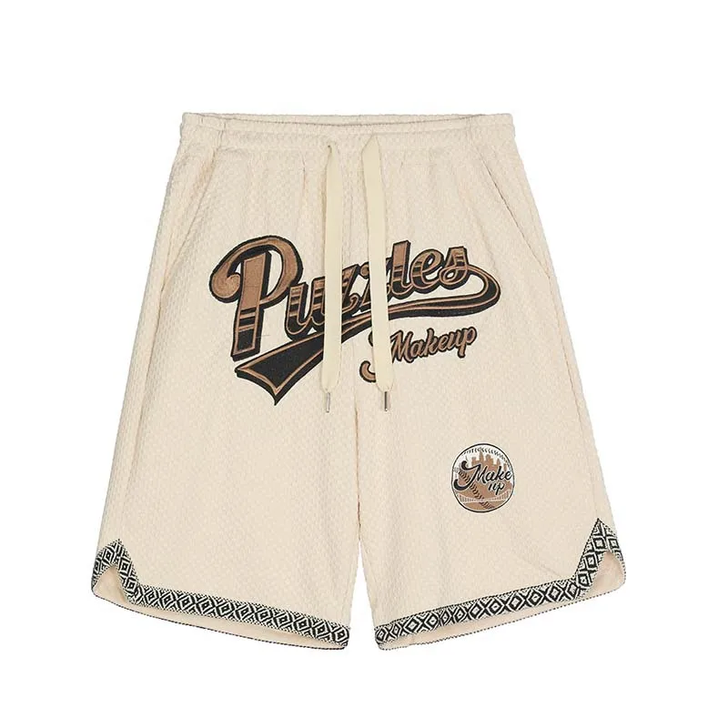 

Letter Flocking Embroidery Streetwear Shorts Men Fashion Summer Shorts Hip Hop Casual Bottoms Elastic Wais Casual Straight Pants
