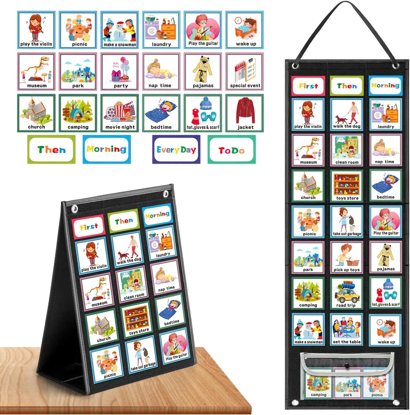 Large Visual Schedule Chart with 92 Pcs Cards Daily Schedule Board for Home Visual Behavioral Routine Chore Reward Chart