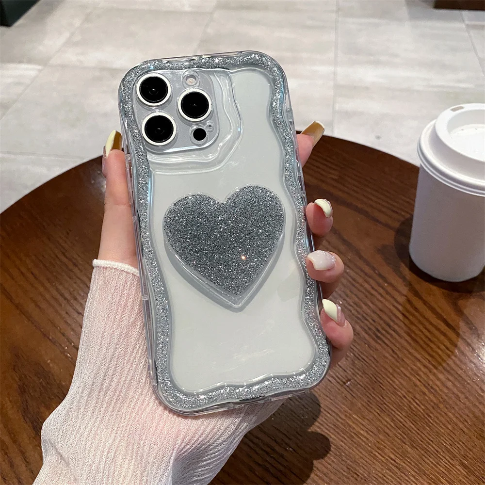 Coque téléphone cœur pailletée avec support pour iphone pro max_voghion.com