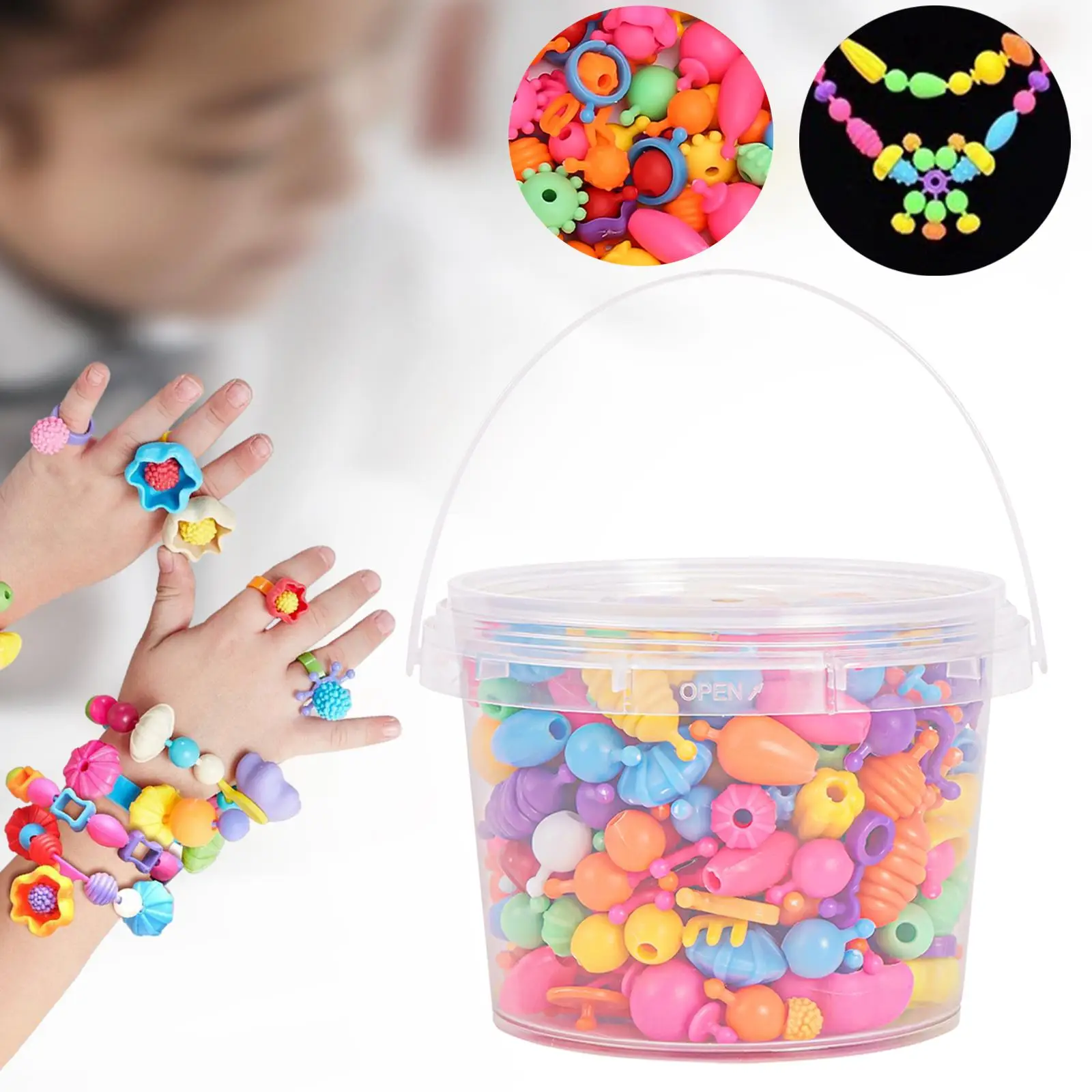 Beads for Kids Jewelry Making DIY Arts Snap Together Beads Crafts Supplies Toys for Hairband Necklace Bracelet Gift Girls