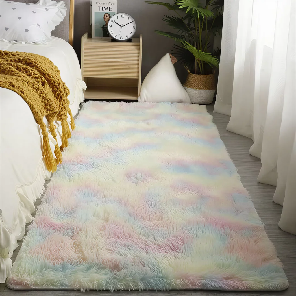 Plush Rug VIKAMA Soft Area Rugs Bedroom Carpet Fluffy Non-slip Tie-Dyed Fuzzy Shag Plush Soft Shaggy Bedside Rug Living Room Carpet