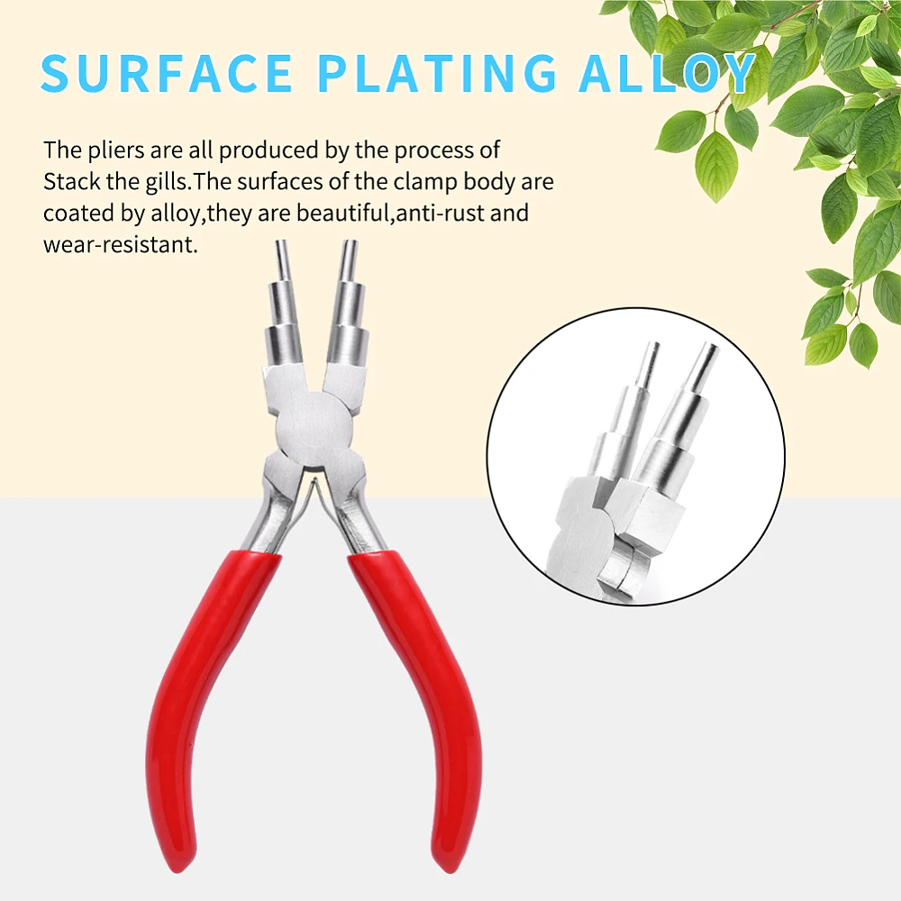 PandaHall 6-in-1 Bail Making Pliers, 45# Carbon Steel 6-Step Multi-Size Wire Looping Forming Pliers, for Loops and Jump Rings