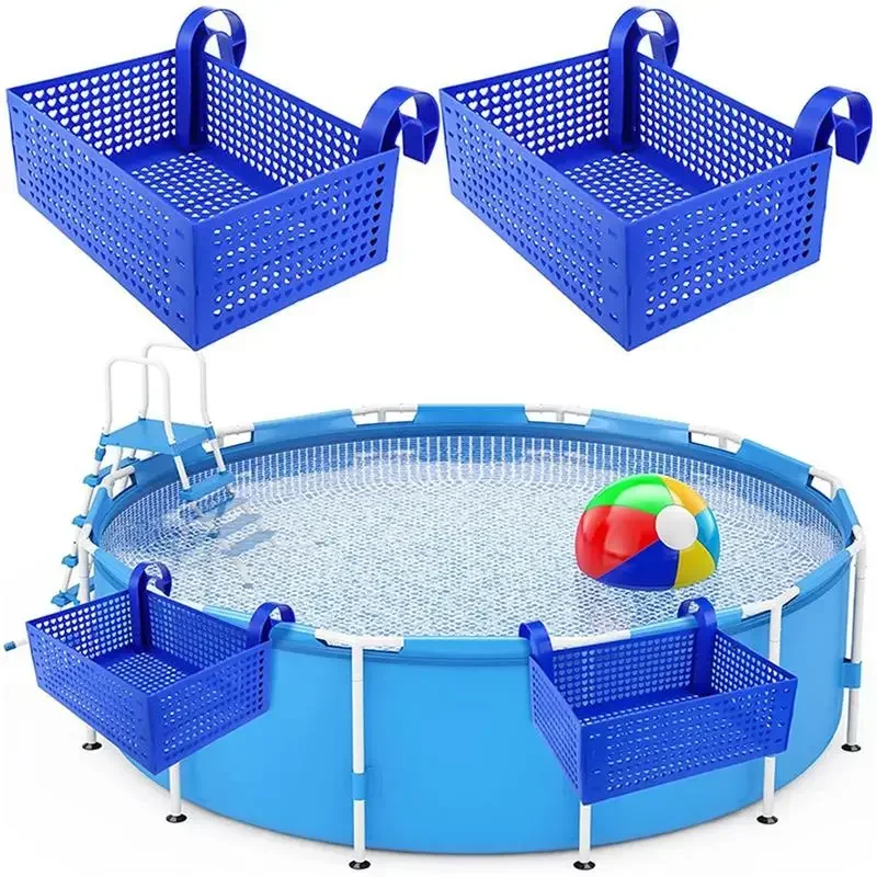 Pool Storage Basket Plastic Hanging Pool Mesh Organizer Hook Pool Drinks Holder Portable Removable Frame Swim Accessories