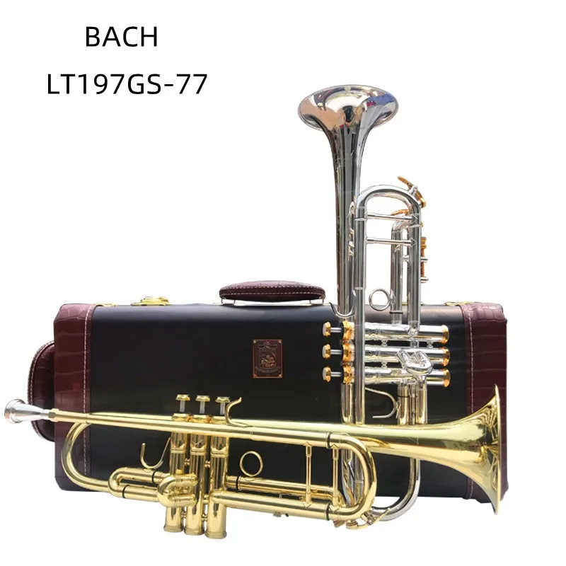 

Hot Sell Bach LT197GS-77 Bb Small Trumpet Silver Golden Key Professional Music Instruments with case Free Shipping