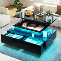 LED Lift Top Coffee Tables for Living Room, Rectangular Coffee Table with 4 Spacious Drawers, Modern Center Table with Lifting T