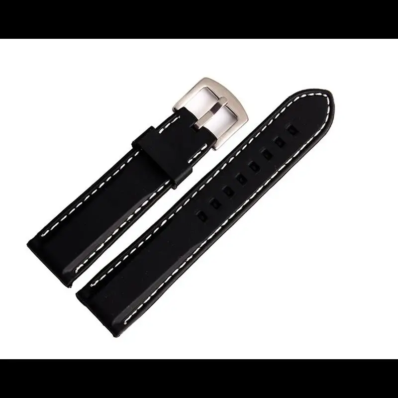 SCHIK 22mm 24mm Rubber watchband Black blue line watch strap WATCHBAND