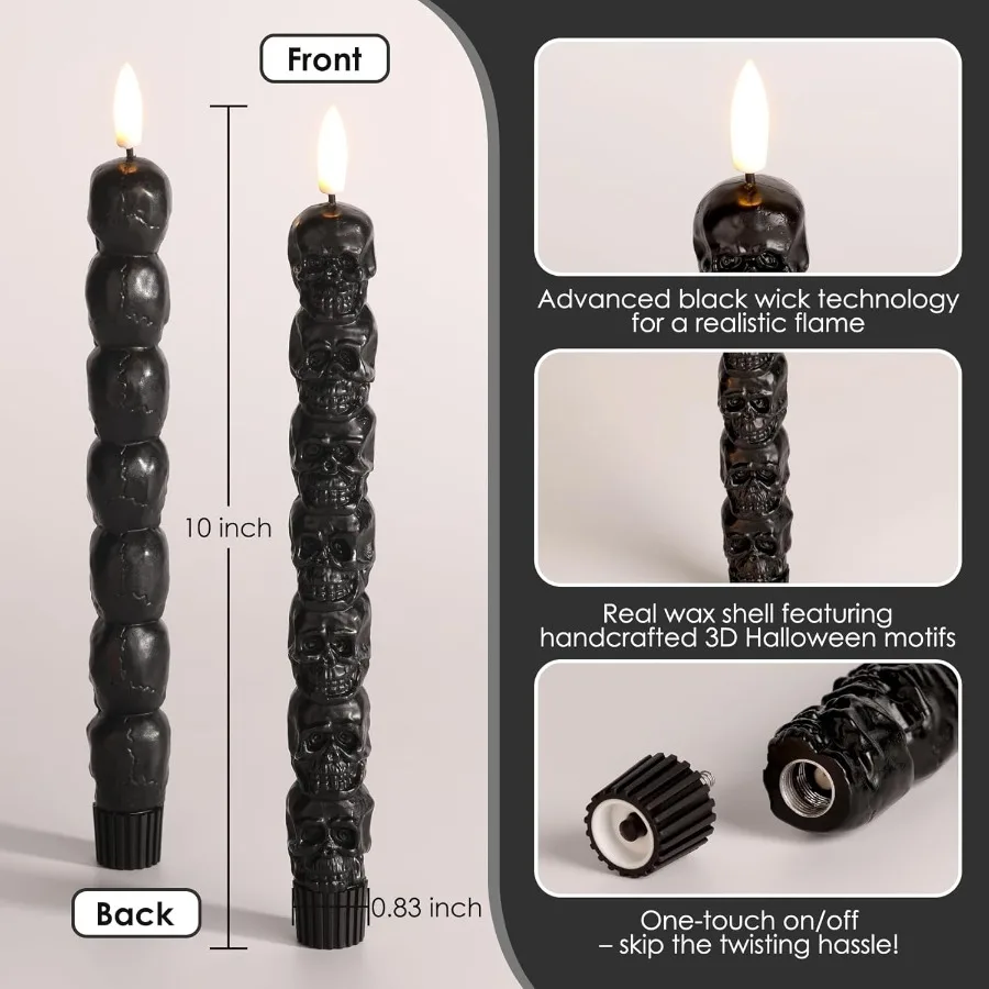 Flameless Taper Candles with RemoteControlled Flickering LED Lights for Halloween Decorations BatteryOperated Spooky Wax Candle