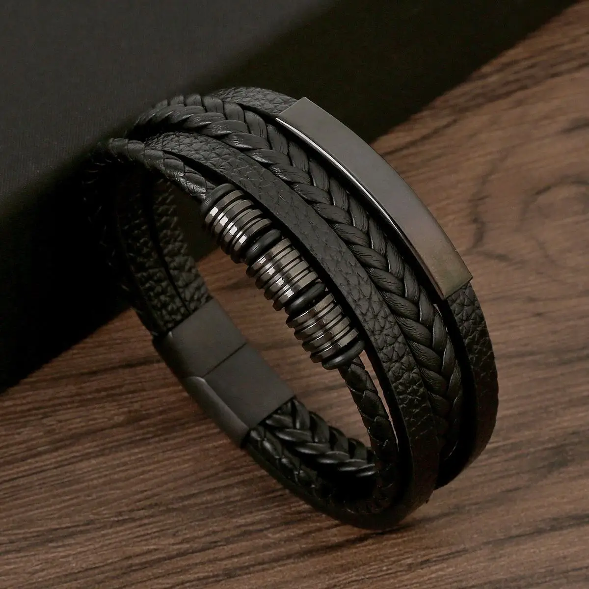 Leather Bracelet Men Multilayer Braided Rope Magnet Buckle Beaded Leather Bracelet Man Fashion Jewelry Gift leather bracelet,beaded bracelet,leather magnetic bracelet