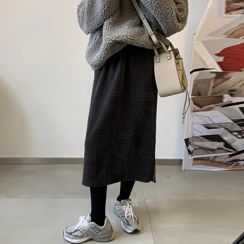 Maternity Fashion Clothes Fashion Skirt for Pregnant Women Winter Fall Design Adjustable Waist Loose Split Mid-length Skirt