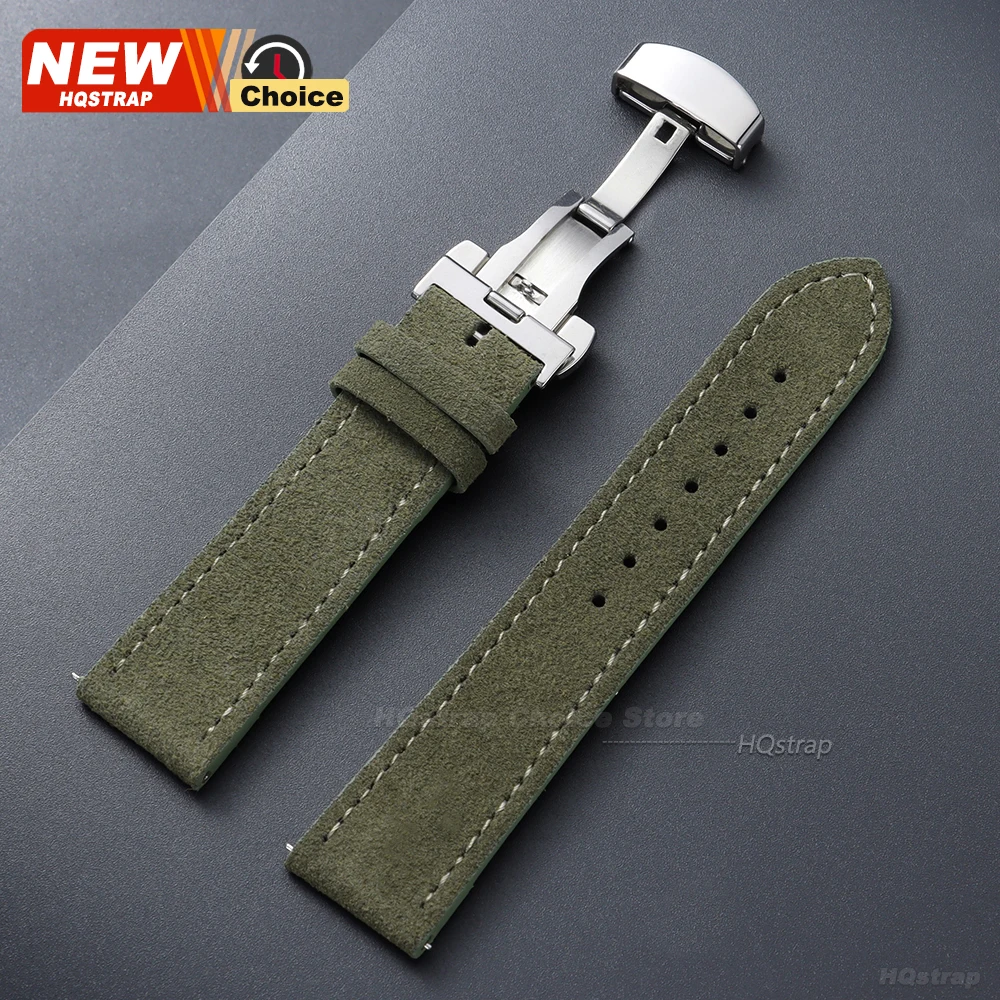 Elegant Suede Strap with Butterfly Clasp - Vintage Leather Watch Bracelet