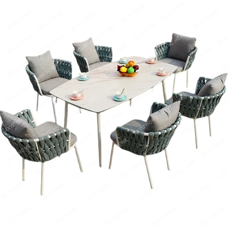 Outdoor Balcony Iron Table and Chair Waterproof and Sun Protection Three-Piece and Five-Piece Set Nordic Rattan Chair