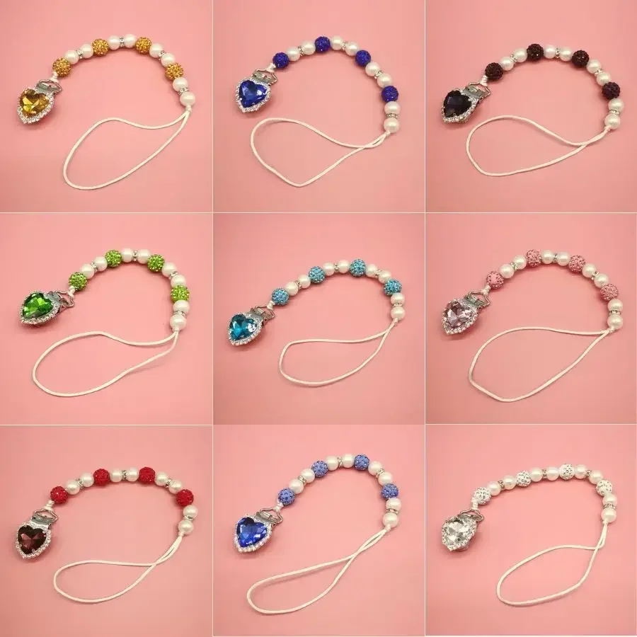 Hot 1 Piece Beautiful Rhinestone Pacifier Clip Chain For Baby Vintage European Pearl Crystal Nipple Clip Holder Nipple