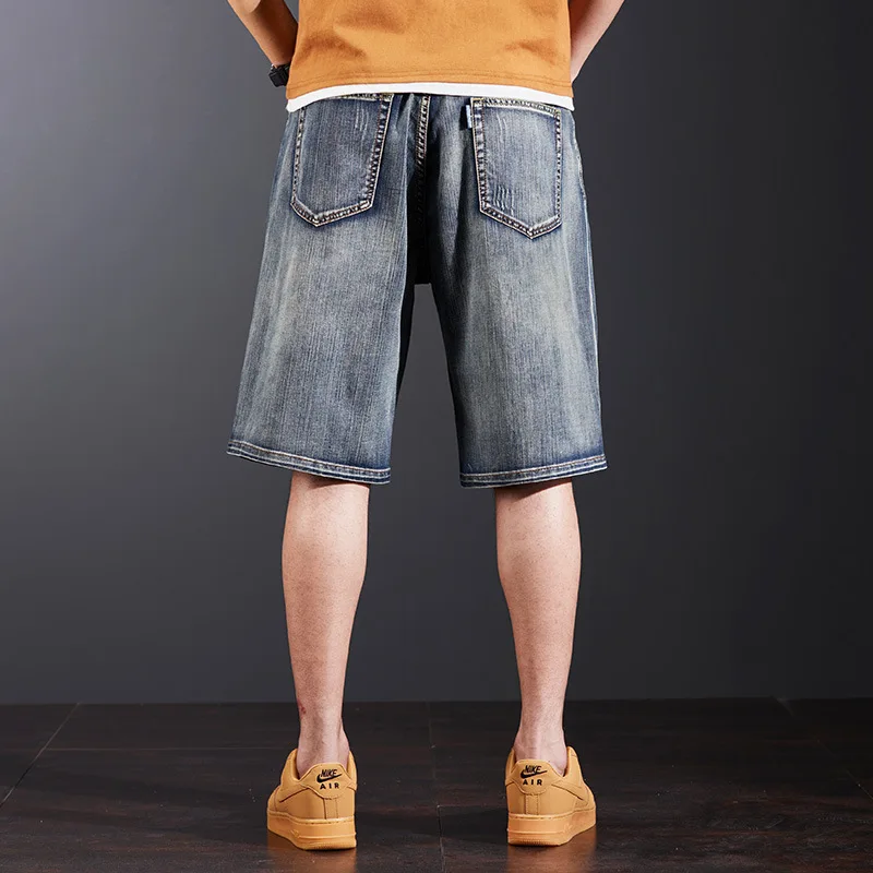 Dragon Embroidery Denim Shorts Men Plus Size 44 Jeans Shorts Baggy Ripped Jeans Fashion Streetwear Short Pants Male