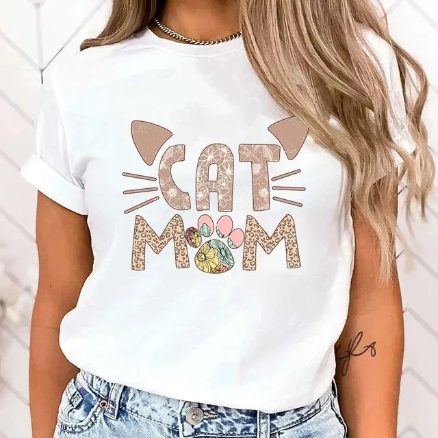 Fashion Cat Mom Printed T-Shirts High Quality Clothes Retro Style Women T-Shirts Cat Mom Graphic T Shirt Female Casual Tops 2
