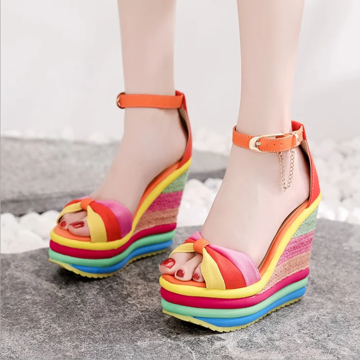 Wedges Sandals Women Bowknot Hemp Bottom Ankle Buckle Strap