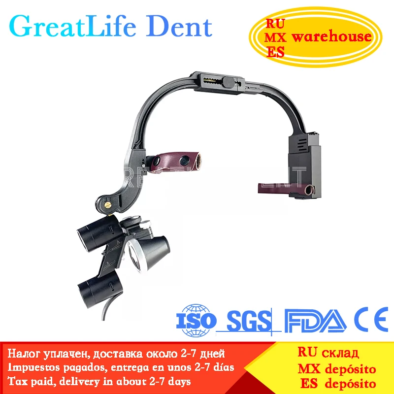 

GreatLife Dent Dental LED Head Light Lamp 2.5X 3.5X Dentisit Surgical Headlight Magnification Binocular Loupes Lab Equipment