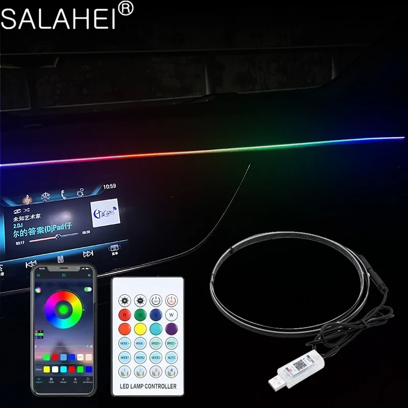 

Car LED Ambient Light USB 64 Colors Acrylic Strips 110cm Full Colors RGB Car Interior Hidden App Remote Control Atmosphere Lamp