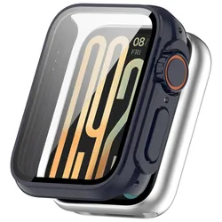 Enhanced Protective Case with Tempered Glass for Smart Watch Strap Bumper and Screen Protector (Dark Blue)