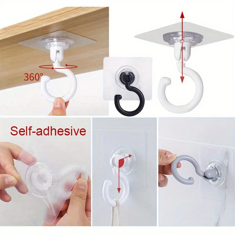 5pcs Adhesive Ceiling Hooks For Hanging Solution, Rotatable
