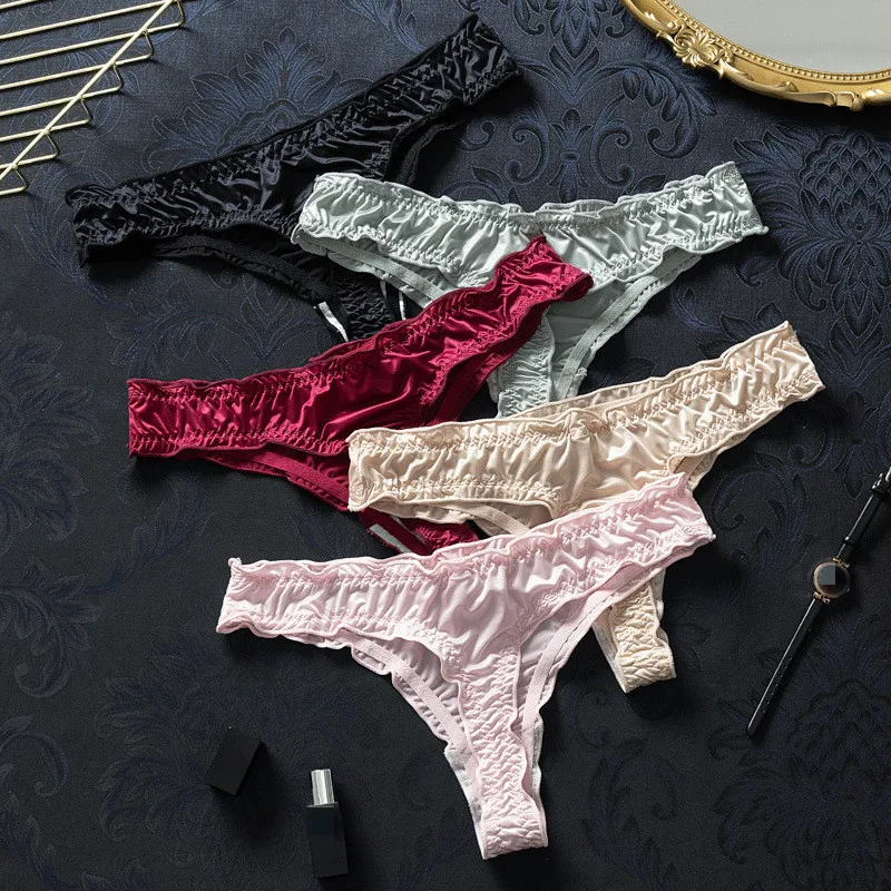 

Summer Thin Seamless Panties for Women New Style Ice Silk Thong Sexy Women's Low Waist Underwear Folded Fungus Edge Brief