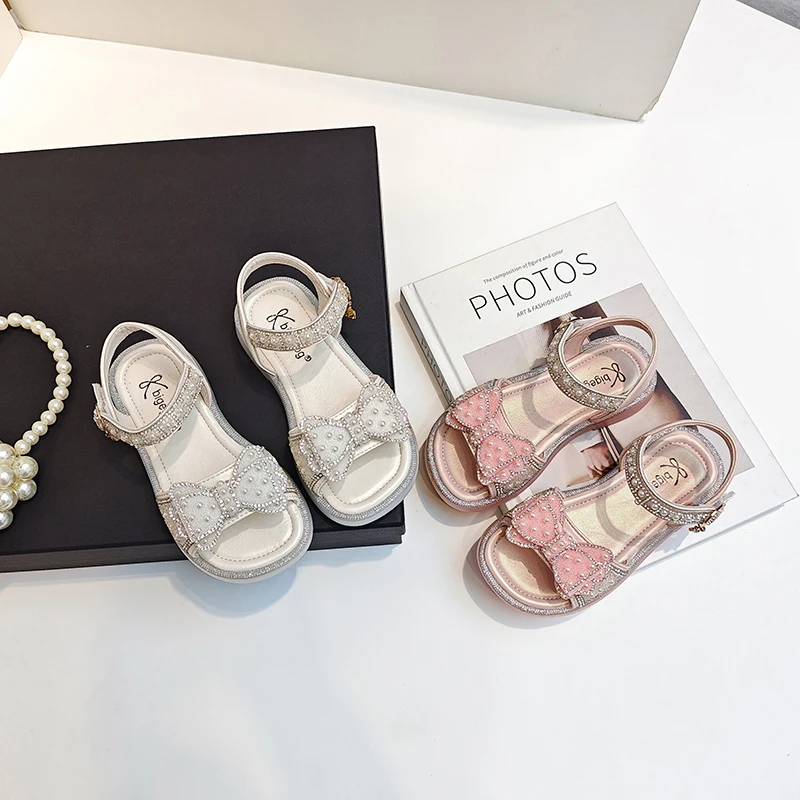 Girls Princess Sandals Butterfly Knot Rhinestone Party Shoes