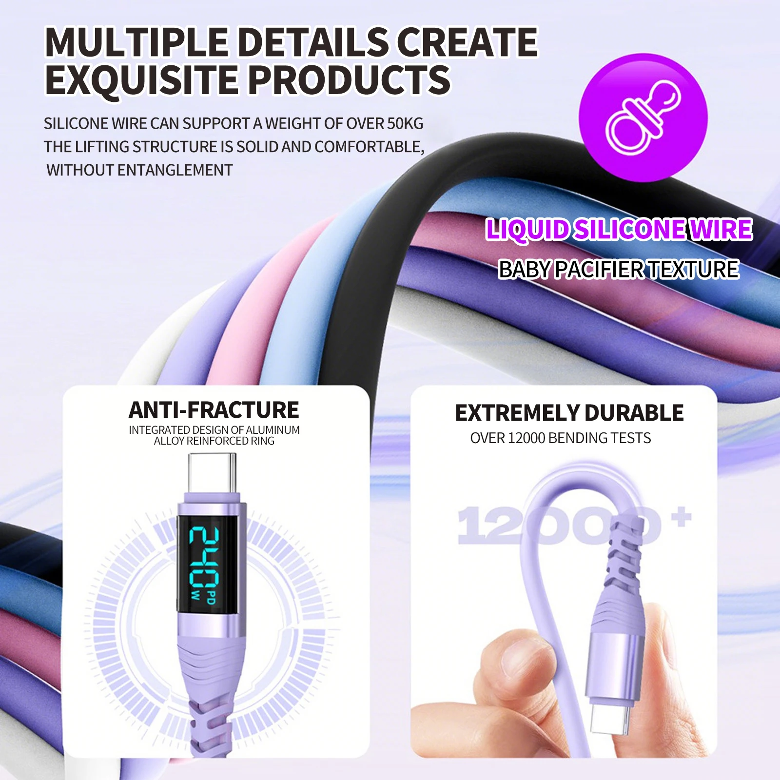 High-Power 240W USB-C Charging Cable with Smart LED Display and E-Marker Chip