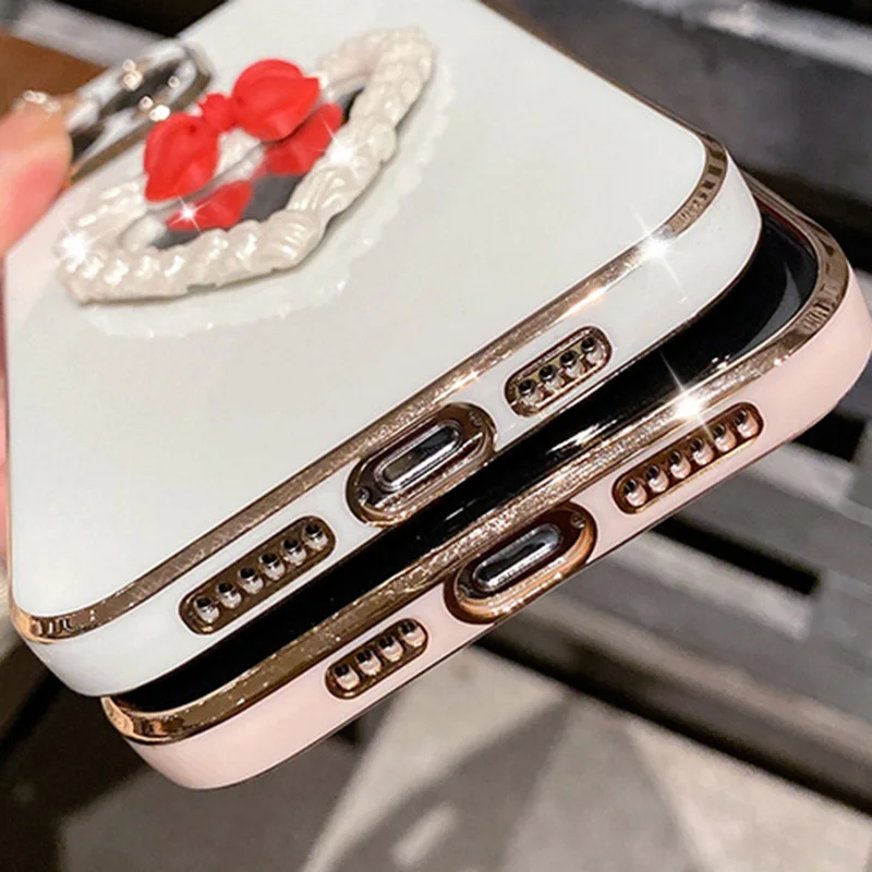 Plating Case For Samsung A34 A54 A53 A32 A33 A13 4G 5G A12 A73 A25 A31 A21S A14 Bows Cream Cake Heart Make-up Mirror_voghion.com