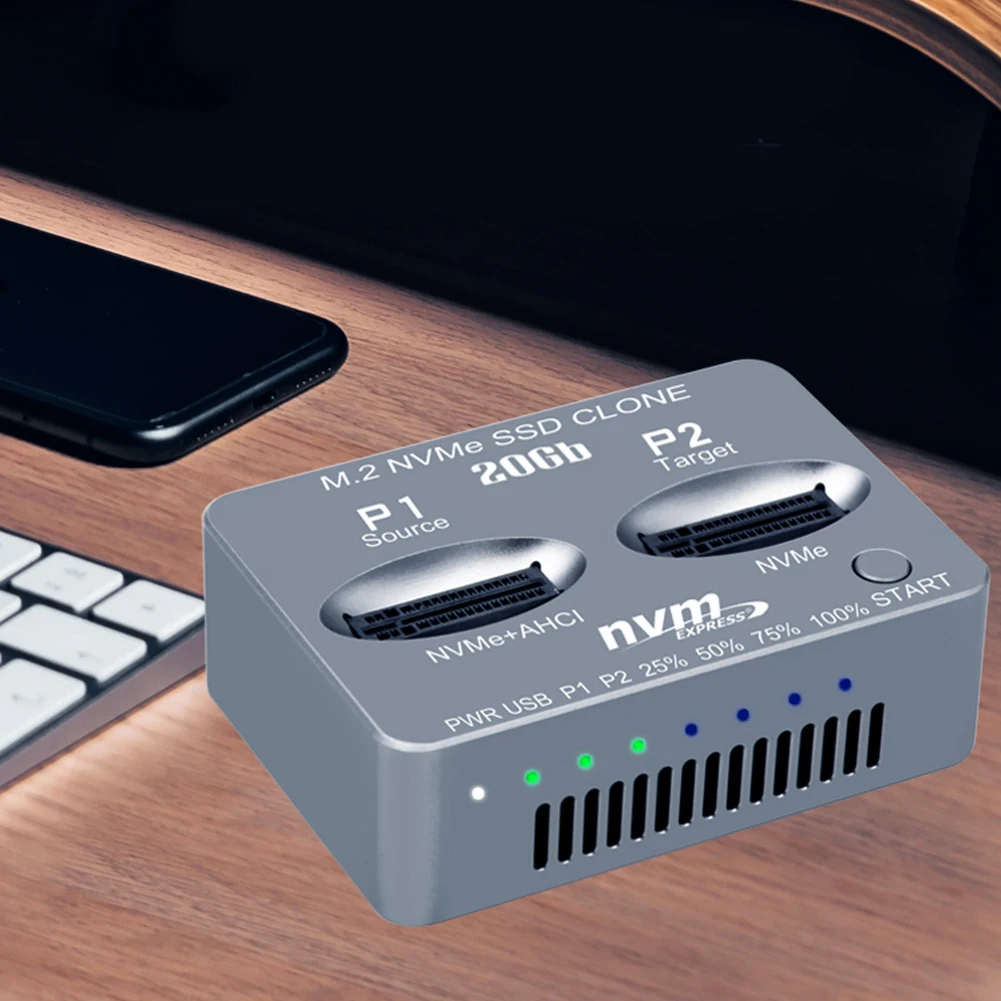 NVME Docking Station Gen2X 20Gbps Dual-Bay M.2 NVME SSD Clone USB3.2 Type C External Hard Disk Box M/B M Key M.2 M.3 NVME PCI-E