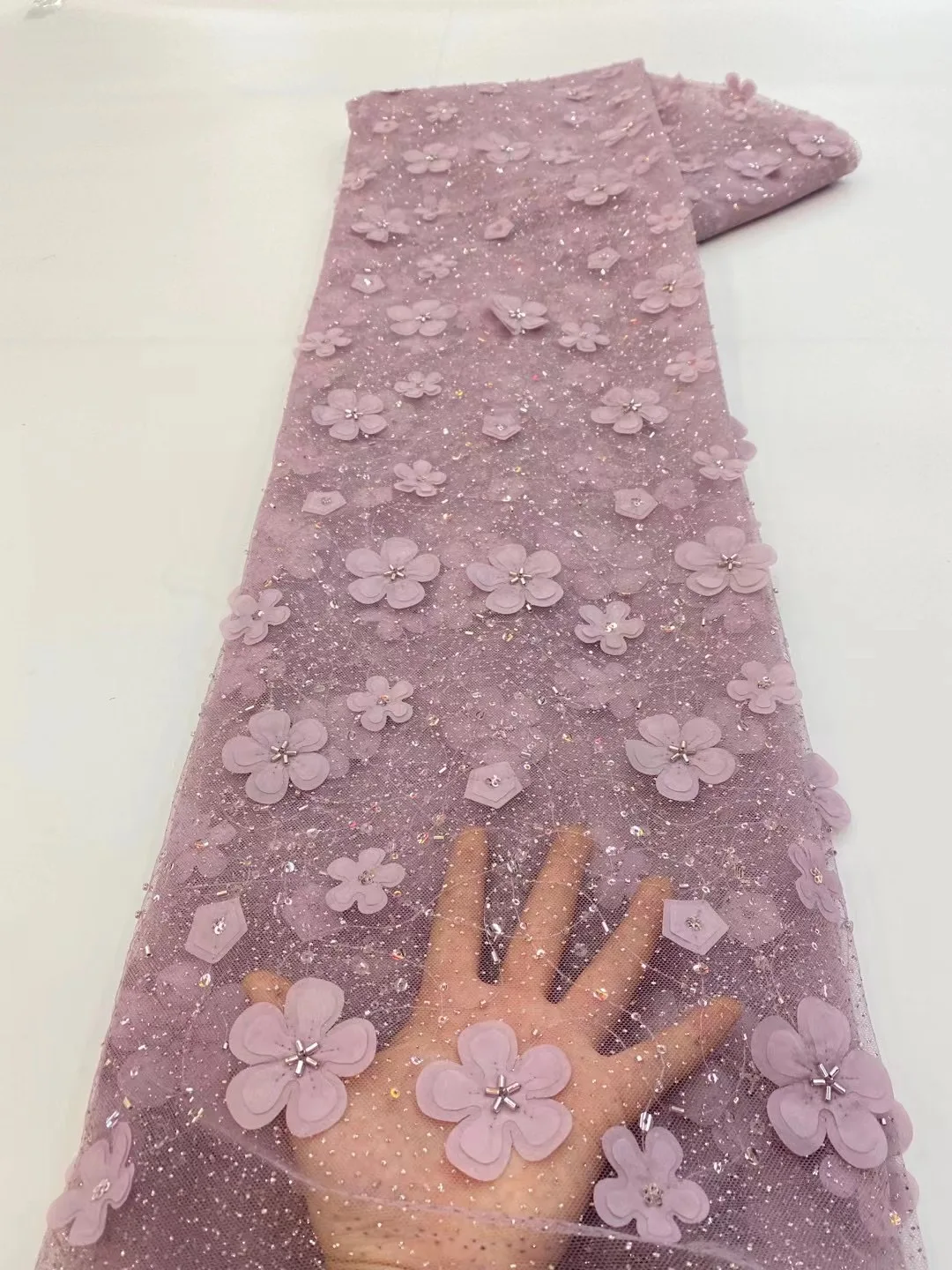 

French High Quality Sequins Net Embriodery Lace Fabric African 3D Applique Beaded Tulle Fabric For Women Evening Prom Dress Sew