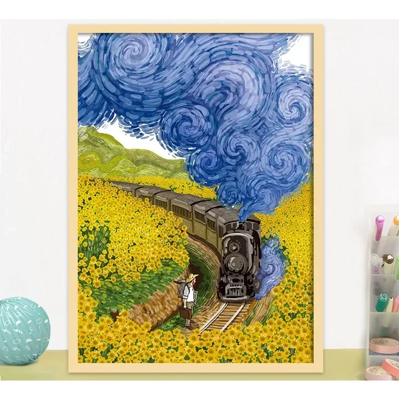 Adult Jigsaw Puzzle 1000PCS Vincent Van Gogh 70*50cm Train Sunflowers Stress Relief Entertainment Toys Paper Puzzles Christmas 5