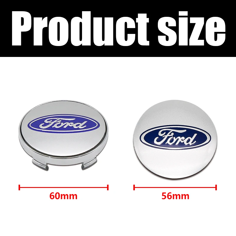 4개입 3D 56mm 허브 커버 센터 스티커 60mm 포드 로고 휠 센터 허브 커버 자동차 림 고정 방진 배지 커버 스티커