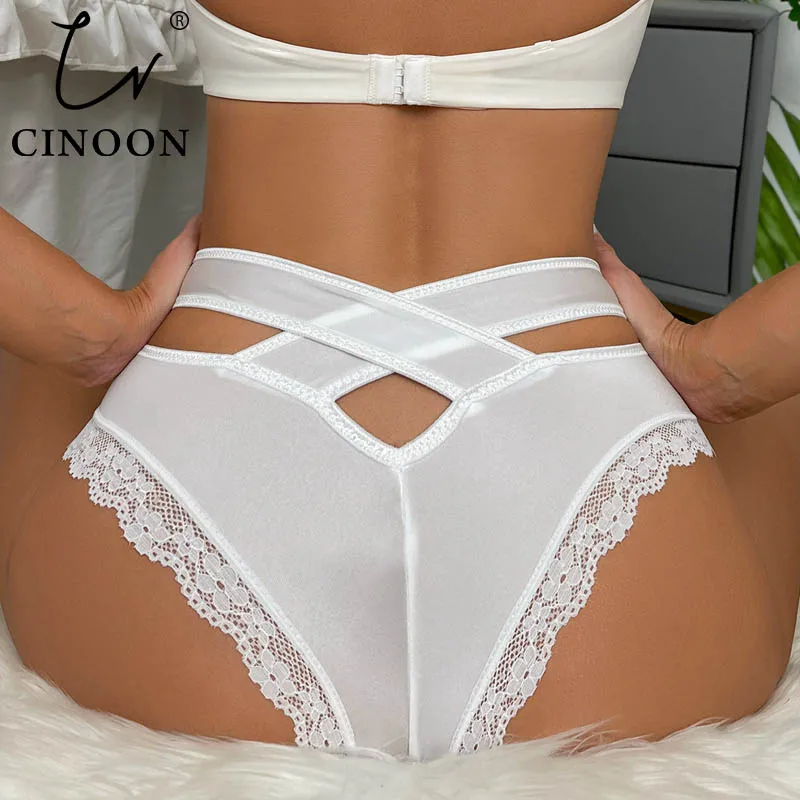 

CINOON Sexy Women Panties Ice silk Underwear Low-Waist Brief G String Cross Strap Hollow out Lingerie Comfort Female Underpant