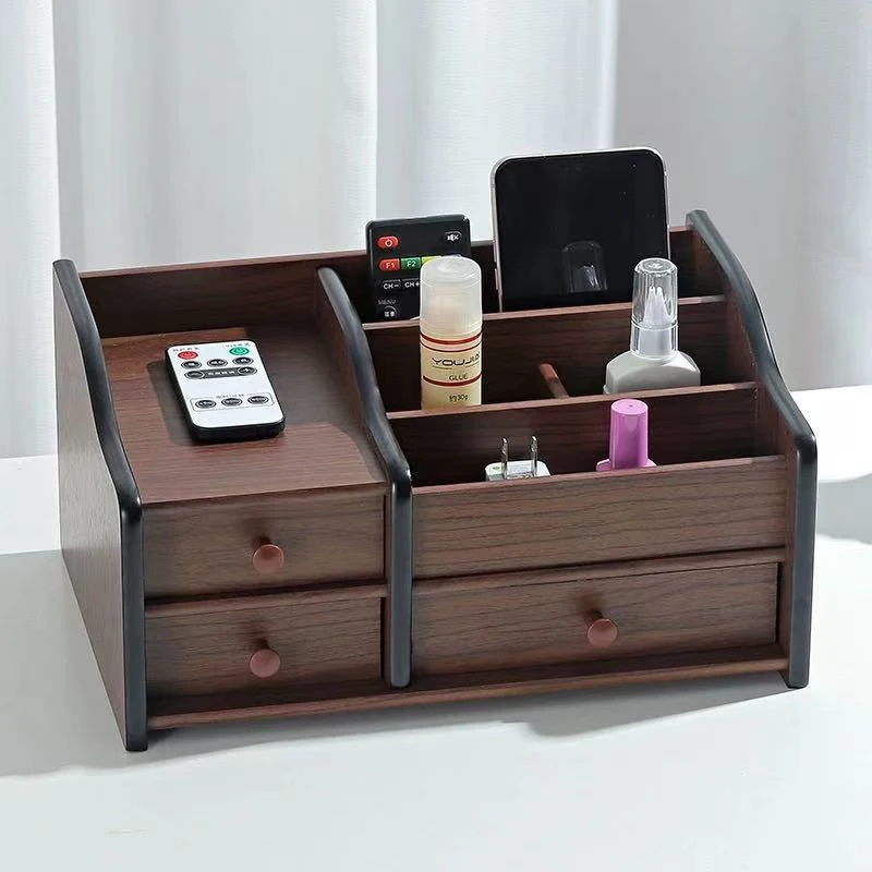 Wooden multi-functional storage box office desktop pen storage living room remote control cosmetics drawer