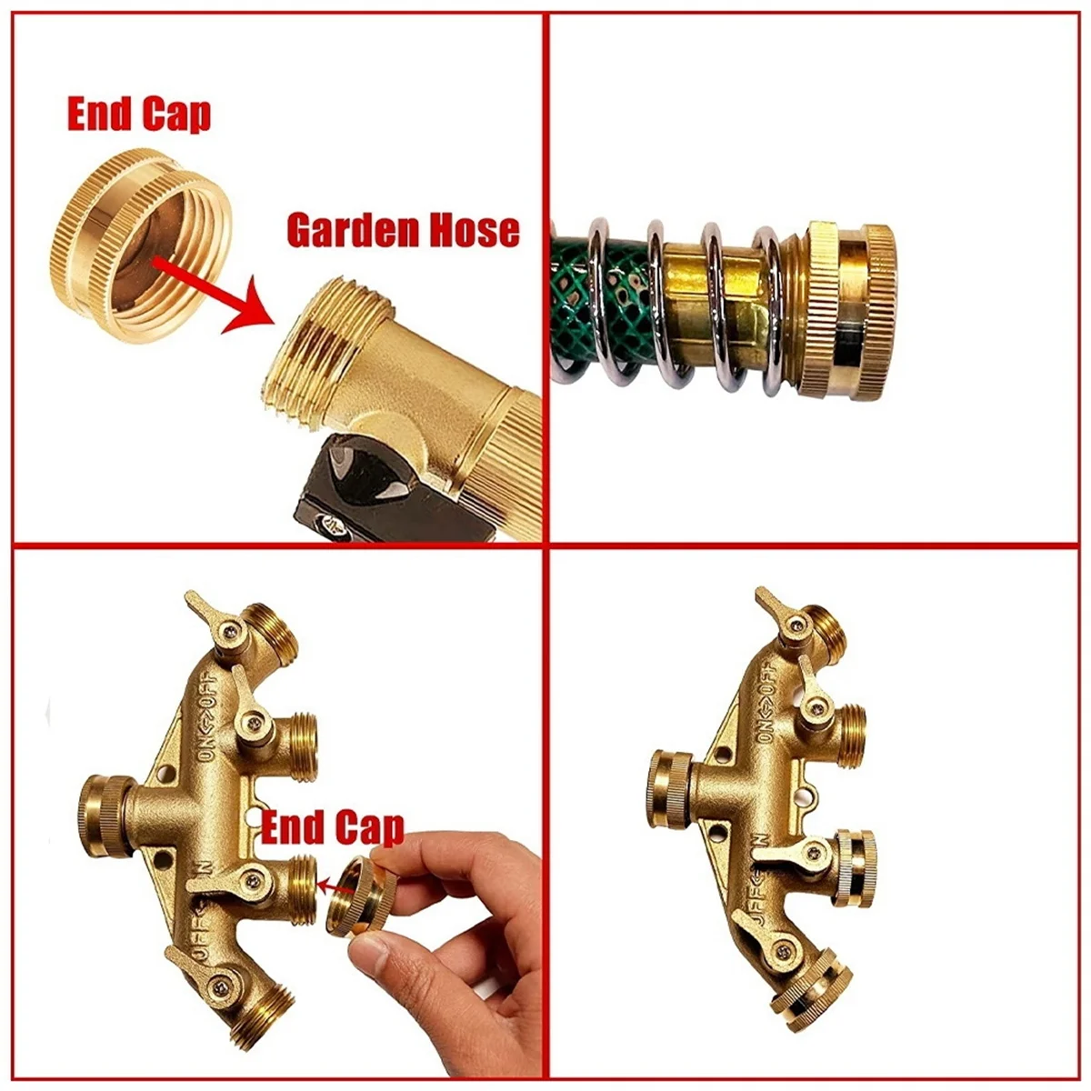 Garden Hose Female End Cap, Brass Spigot Cap with Extra 12 Washers, 3/4 Inch, 4-Pack 4