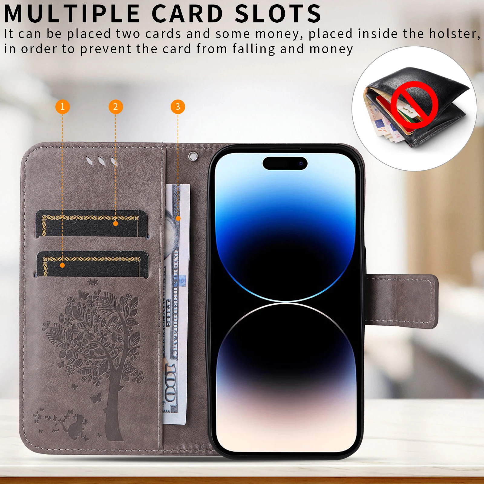Shockproof Magnetic Flip Card Wallet Leather Phone Case and Cover
