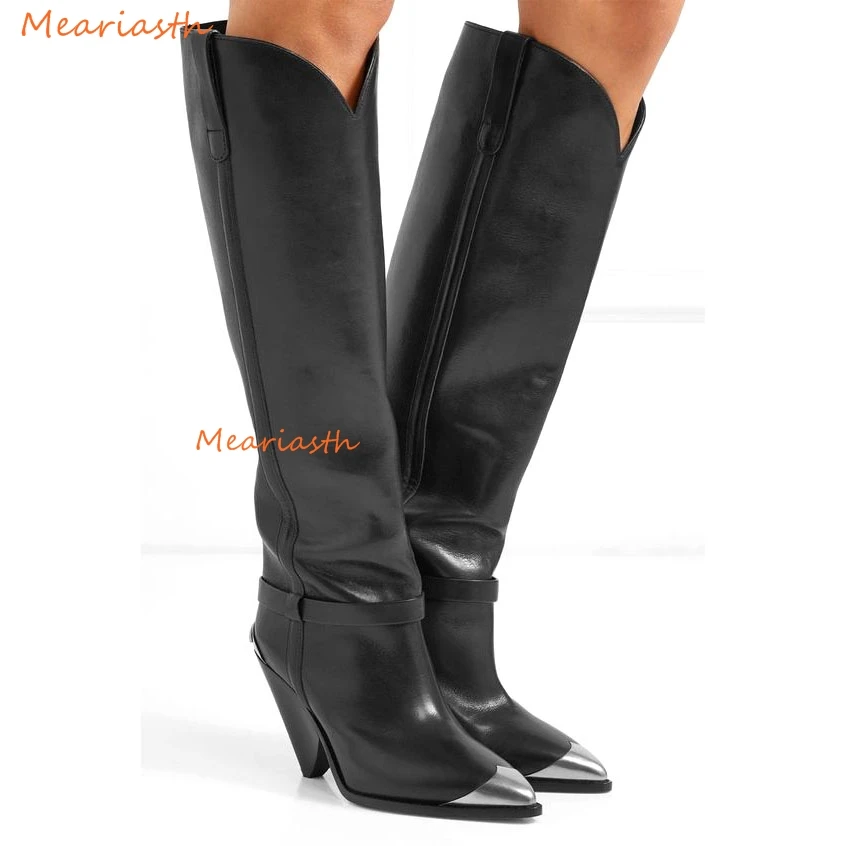 

Meariasth sexy High Heel Genuine Leather Pointed Toe Botas Solid Popular Women Over The Knee Boots Winter Thigh High Boots Women