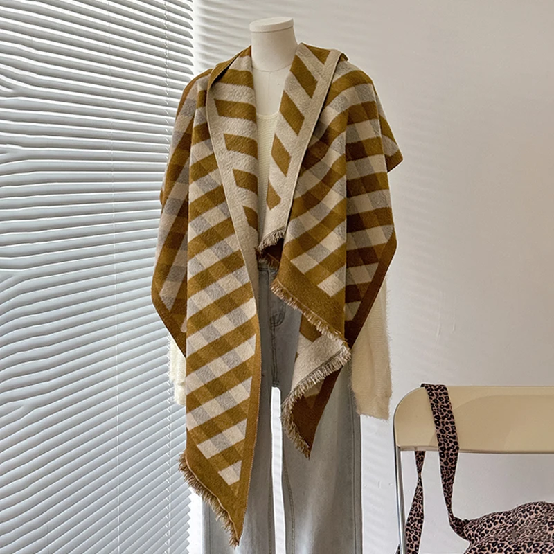 2025 Women's Luxury Cashmere Winter Shawl - Striped with Tassels Pashmina Bandana Wrap