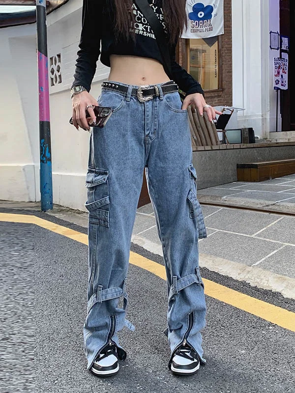 

Y2K Blue High Waist Work Jeans Women's 2023 Spring Hong Kong Style Retro Straight Tube Floor Dragging Pants Loose Wide Leg Pants